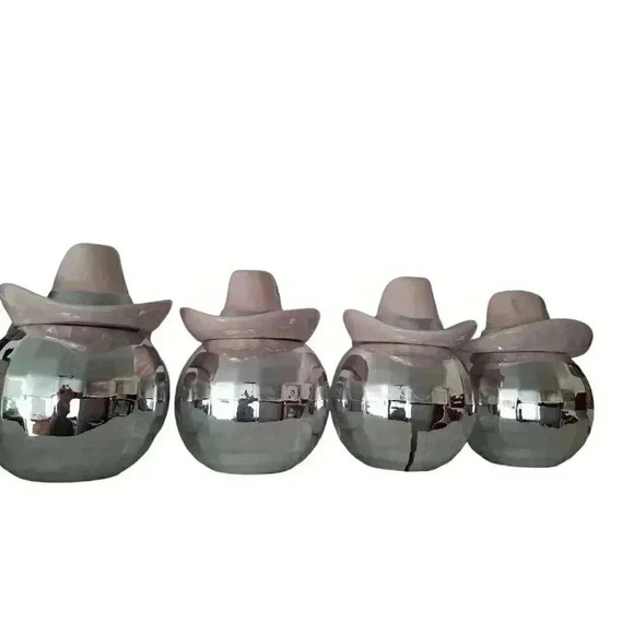 RARE Disco Ball Cookie Jar w/ Pink Cowgirl Cowboy Hat ceramic 10" NEW - Picture 6 of 6